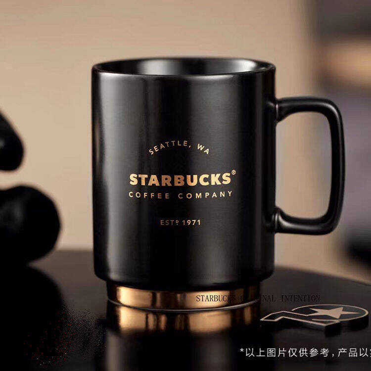 Store 10th Official Anniversary Black Gold Mug with Lid Spoon Technology Astronaut Bear Dazzling Wh