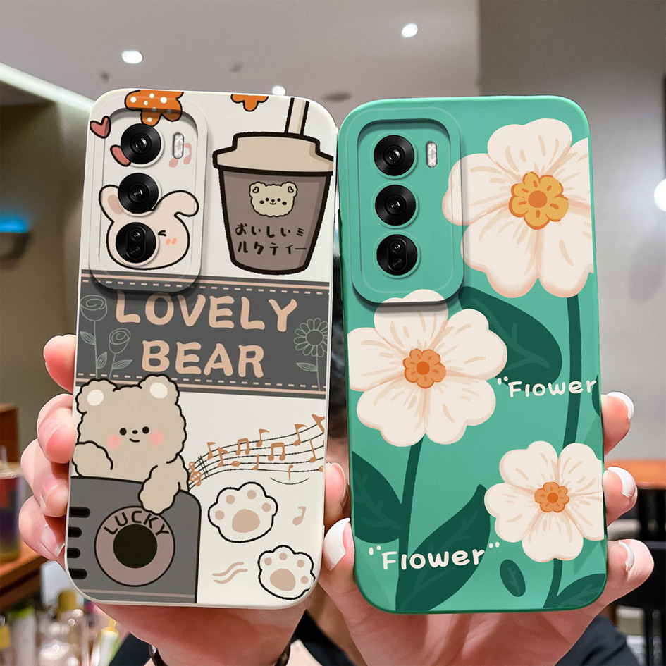 เคสโทรศัพท์สําหรับoppo Reno 12 Pro 5Gปลอกหมีน่ารักกันกระแทกMatte SquareซิลิโคนเหลวปกหลังสําหรับOppo Reno12 Pro 12Proกันชน