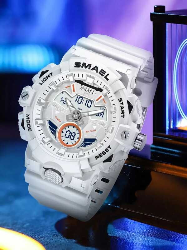 ❤️ นาฬิกาข้อมือ Jam Tangan Sport Smael ของแท้สำหรับผู้ชายกันน้ำได้50ม. นาฬิกาปลุก8085สีเหลืองอ่