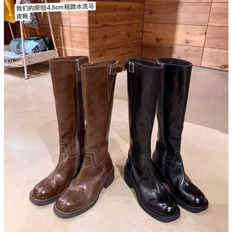 Suyin เดียวกันแมนเชสเตอร์ซิตี้ฤดูหนาว ~ ล้างหนังม้าหนาส้นเข็มขัดสูงรองเท้าบูทยาวอัศวินหญิง ❤