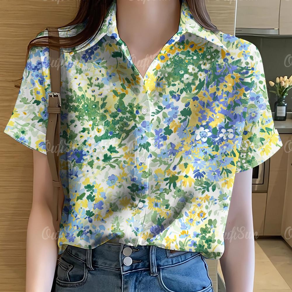 เสื้อลายดอกไม้ Rainbow สไตล์ฮาวาย แขนสั้น ไซส์ใหญ่ thumbnail 5