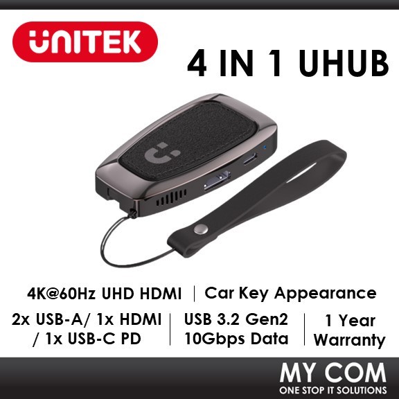 Unitek uHUB Q4+ ฮับ USB-C 4-in-1 พร้อมข้อมูล 10Gbps, HDMI และ PD 100W D1053A พร้อม 4K@60Hz, 100W, US