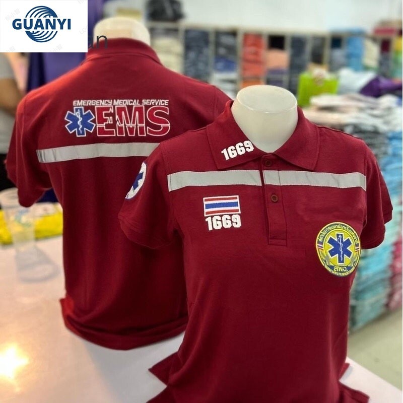(guanyi) นใหม่)เสื้อโปโล 1669 EMS กู้ชีพ กู้ภัย เนื้อผ้า TC ใส่แล้วไม่ร้อน