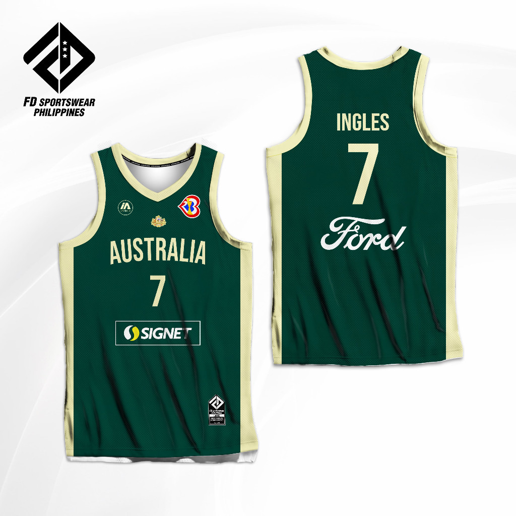 ฟรีที่กําหนดเอง-AUSTRALIA BASKETBALL FIBA WC 2023 MILLS GIDDEY สีเขียว INGLES THYBULLE DARK FULL SUB