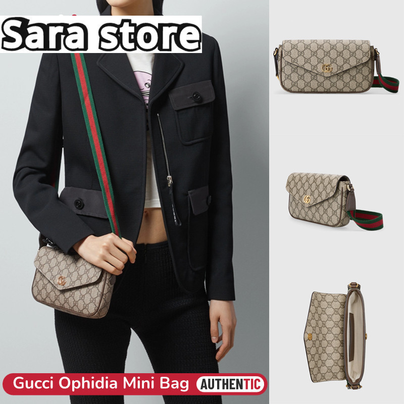♞2023 Newกุชชี่ GUCCI Ophidia Mini Shoulder Bag กระเป๋าสะพายสตรี GG Supreme canvas