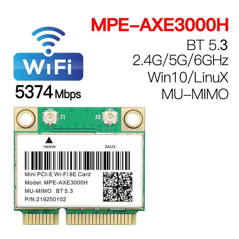 6E Ax210hmw Wi-Fi ขนาดเล็ก Pcy-E Ax210 5.3บลูทูธ5374mbps 802.11Ax 2.4G/5G/6G Wifi 6 A