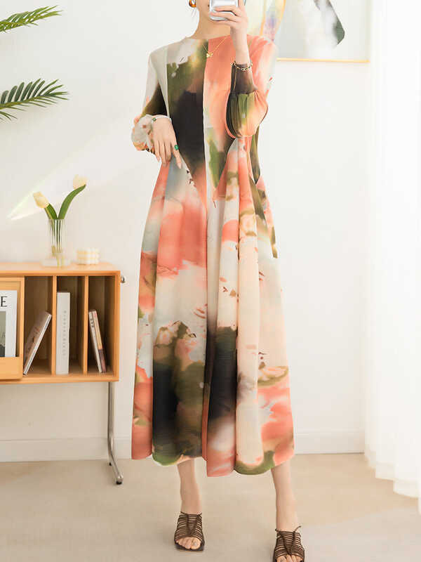 Women's Dress High-Grade Fashion Temperament Printed Lantern Sleeve Loose plus Size Half-Turtleneck 
