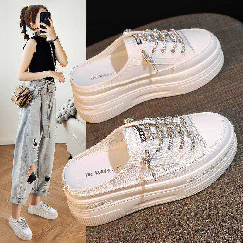 ❤ Height Increase 7Cm Sneakers Thick Bottom Toe Half Drag Women's Outer Wear 2022 Summer New A