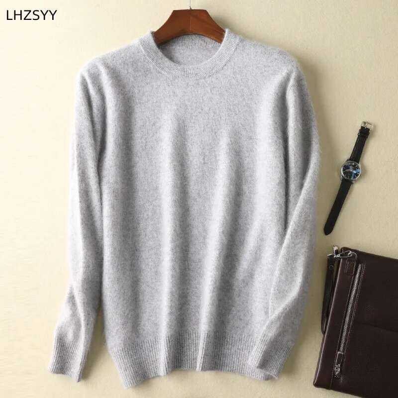 ❥ ผู้ชาย100% Pure Cashmere เสื้อกันหนาว O-Neck Pullovers ถักขนาดให