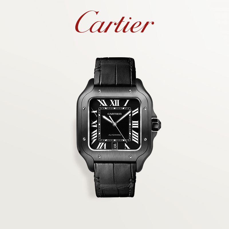 ♞,♘,♙Cartier Cartier Santos นาฬิกาข้อมือ สายคู่ เคลือบคาร์บอน ADLC