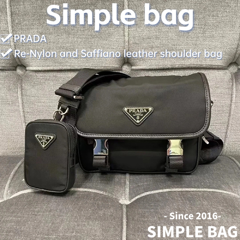 ♞,♘ปราด้าPRADA Re-Nylon and Saffiano leather shoulder bag กระเป๋าสะพายเดี่ยว