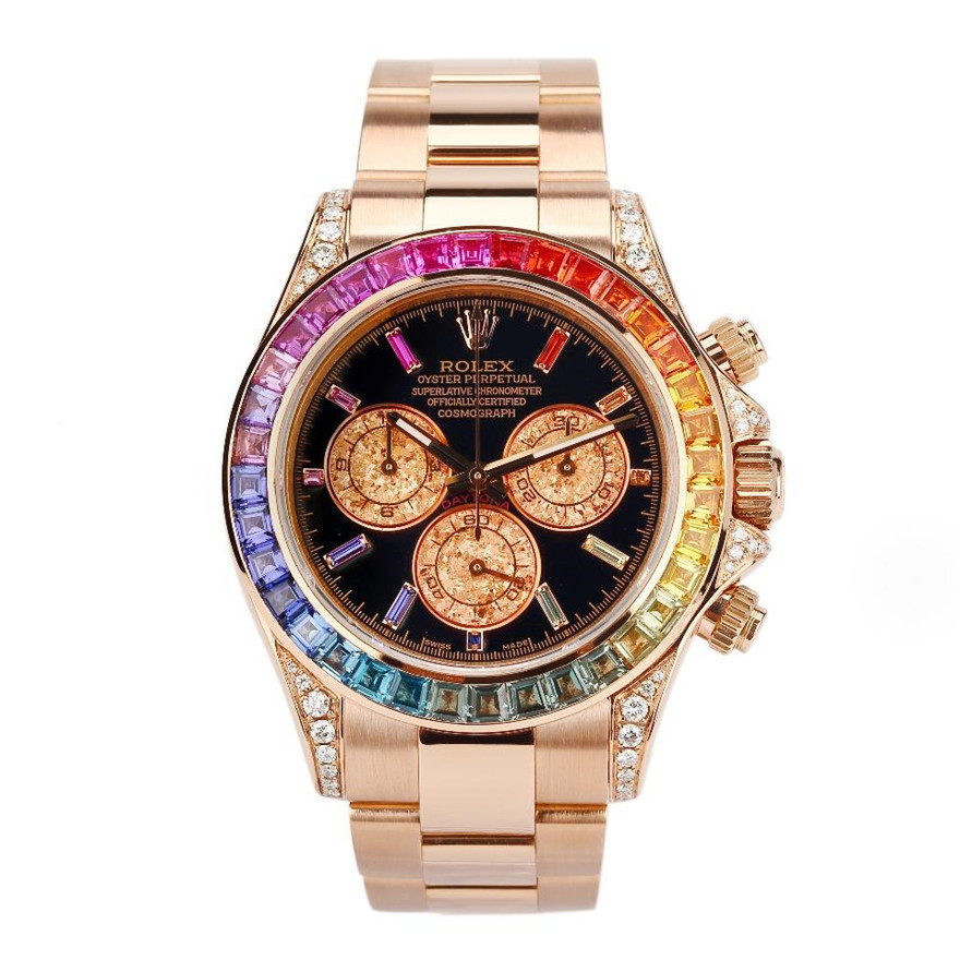 Rolex นาฬิกา Rolex Male Daytona Rainbow Circle หลังเพชร Rose Gold เครื ่ องจักรอัตโนมัติ116505