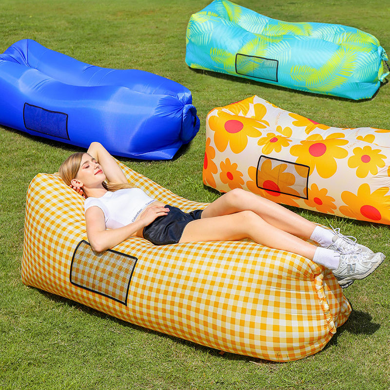 Outdoor Lazy Inflatable Yellow Sofa สีขาวพับได้