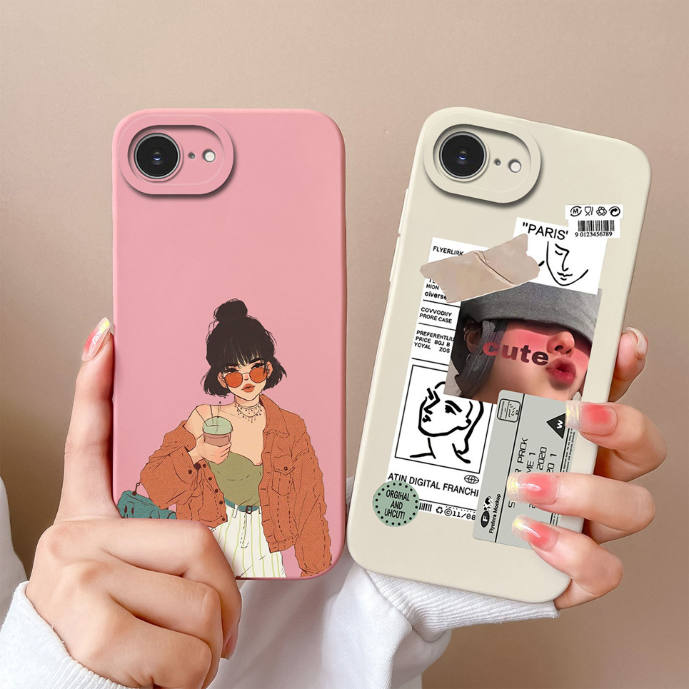 เข้ากันได้กับ iPhone 17E / iPhone SE 2026 กรณี Lucky Girl รูปแบบกล้องป้องกัน Soft Smooth ซิลิโคนเหลว Anti Drop Shell