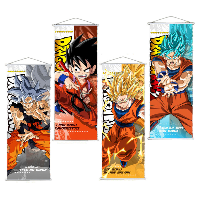 อะนิเมะ Dragon Ball รูปเลื่อนผ้าใบภาพวาดมังงะ Son Goku ตกแต่งบ้านแขวนผนังอะนิเมะโปสเตอร์ Wall Art ตกแต่งห้อง