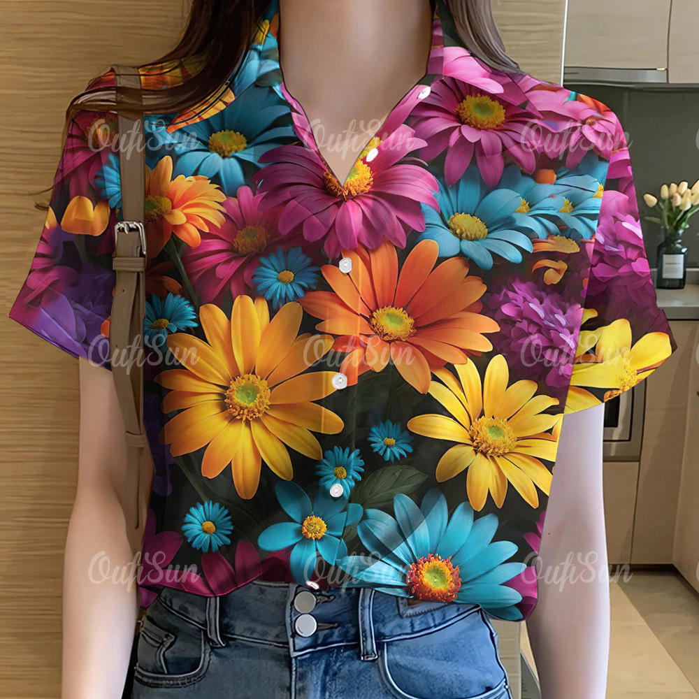 เสื้อลายดอกผู้หญิงแขนสั้น แขนฮาวาย ลําลอง โอเวอร์ไซส์ 2568 thumbnail 6
