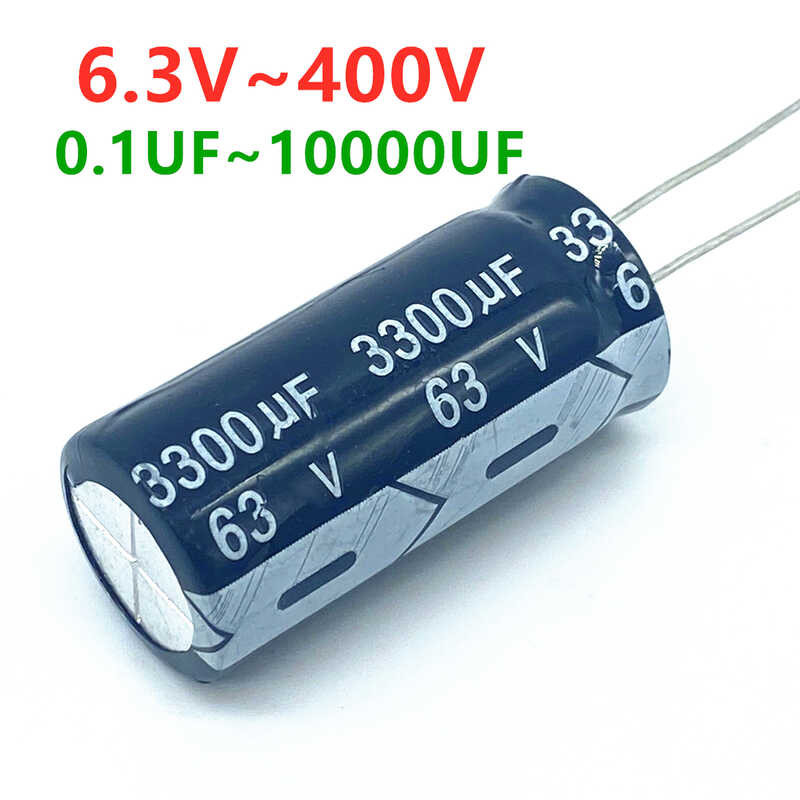 ตัวเก็บประจุอลูมิเนียมอิเล็กโทรไลติก6.3V 10V 16V 25V 35V 50V 63V 100V 400V 450V 47Uf 100Uf 220Uf 330