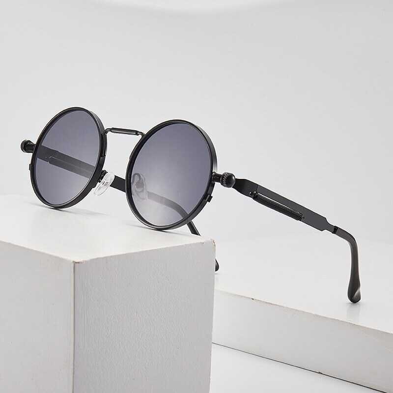 Shades Men ➧ Clear Red Sun Men Steampunk 2020 Metal Frame Retro Vintage Round Party Sun Glasses For