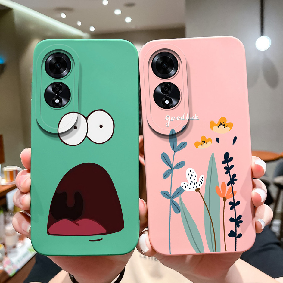 เคสโทรศัพท ์ สําหรับOppo A60 4Gร ้ อนขูดยิ ้ มใบหน ้ าการ ์ ตูนรูปแบบกันกระแทกสแควร ์ ซิลิโคนเหลวTPUปกหลังสําหรับA 60 Oppo Ultrathin Capaกันชน