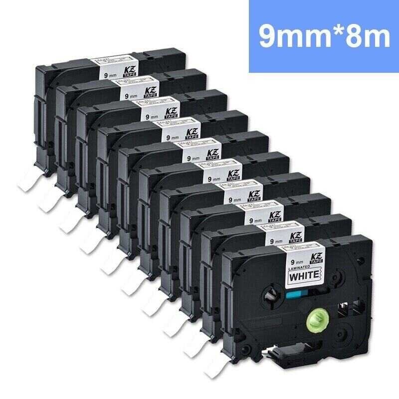 10 Pack 9Mm Tze221 Black On White For Brother Label Printer Ptouch Label Tape 12Mm*8M Tze-221 Tz-2
