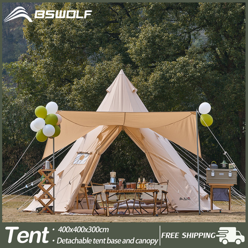 Bswolf Pyramid Tent Large Tent 4-5 person Tent Outdoor Camping Teepee Awnings Tent Tribe Luxury Sun 