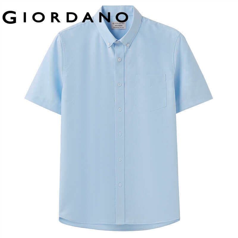 ผู้ชาย GIORDANO เสื้อเชิ้ตแขนสั้นผ้าอ็อกซ์ฟอร์ดทอด้วยผ