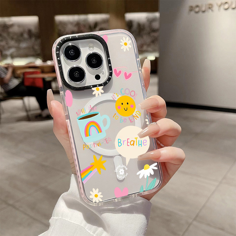 สติกเกอร์น่ารัก Artist Co-titled BrEaTHe ไร้สายชาร์จแม่เหล็กสําหรับ IPhone 11 14 15 Pro Max 12 13 Pro Max 14 PLUS 15 PLUS ซิลิโคนนุ่มกันชนใสกันกระแทกปลอก