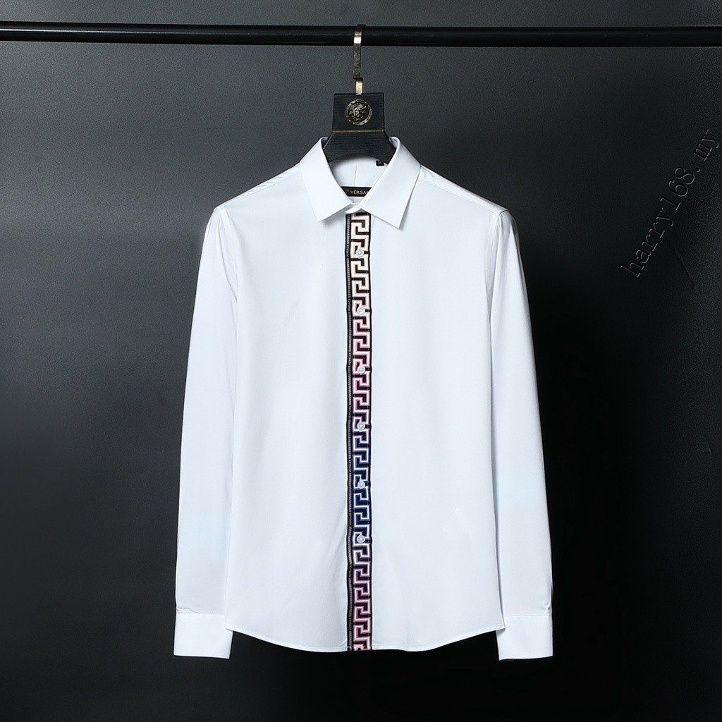ในสต็อก VERSACE เสื้อเชิ้ตสํานักงานธุรกิจแขนยาวผ้าฝ้ายหรูหราสําหรับผู้ชาย TT2379