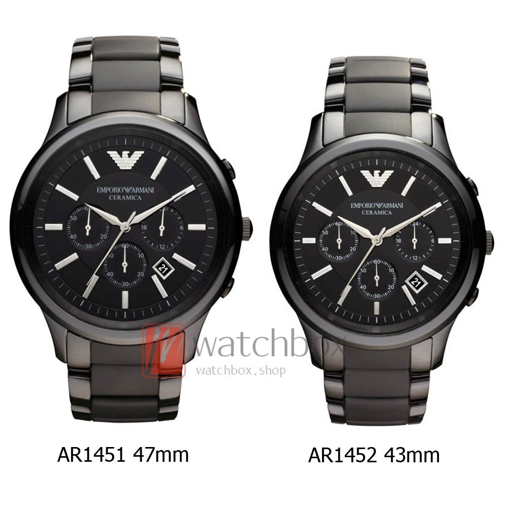 ♞,♘พร้อมสต็อก ！Emporio Armani Ceramica Chronograph Black Dial Black นาฬิกาข้อมือผู้ชาย รุ่น AR1452/