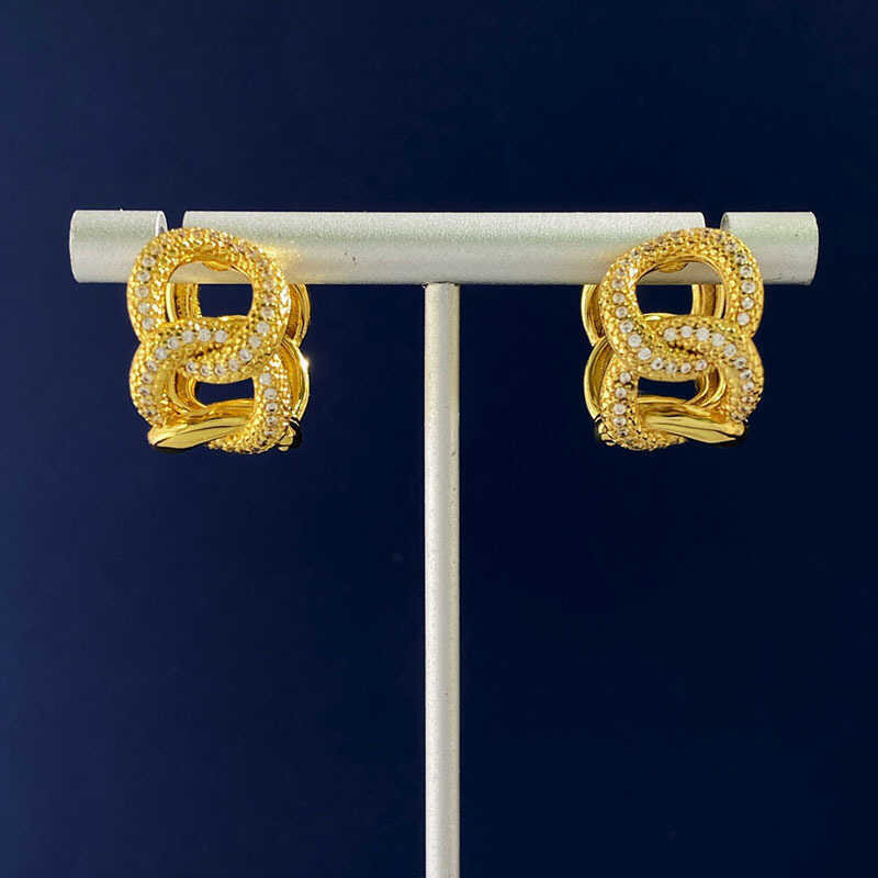 Twist ❤ Zirconia Chain Earrings For Women French Metal Earrings