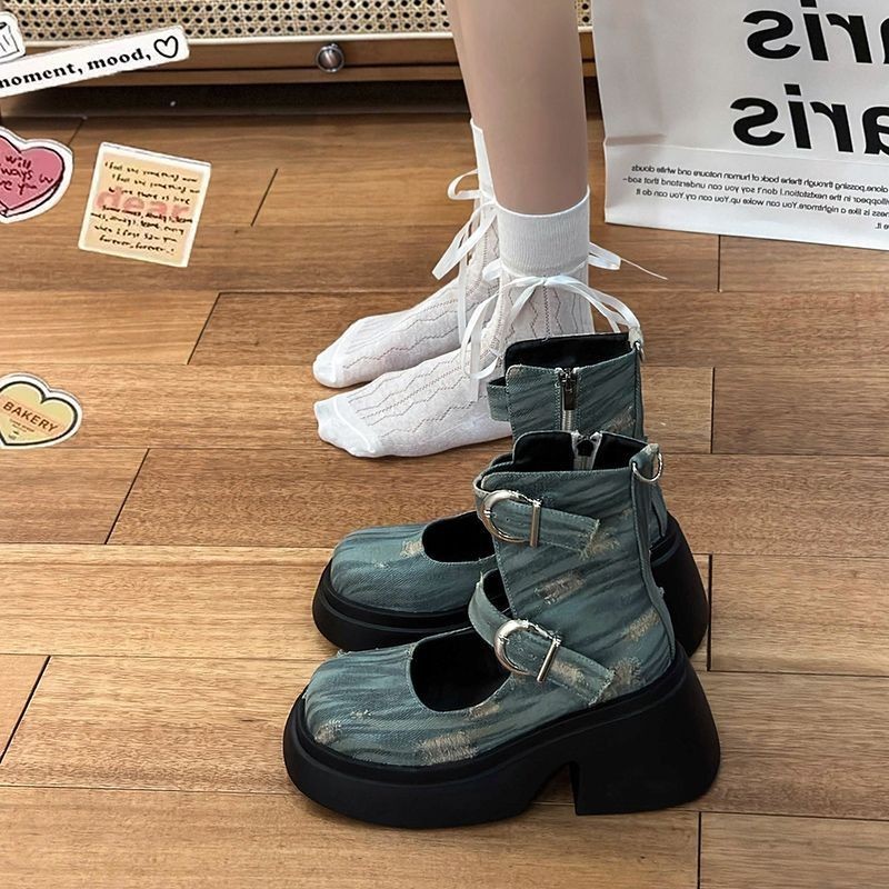 Niche Design Retroหนาเพิ่มรอบToe Mary Janeรองเท้าสำหรับสตรี2023ฤดูร้อนและฤดูใบไม้ร่วงใหม่Hollow Mar