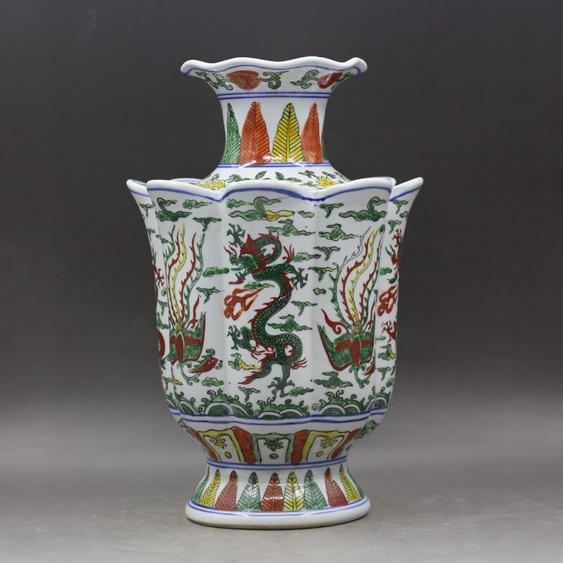 Ming Dynasty Five Colored Dragon and Phoenix Pattern Vase, Imitation Porcelain, Decoration, Antique 