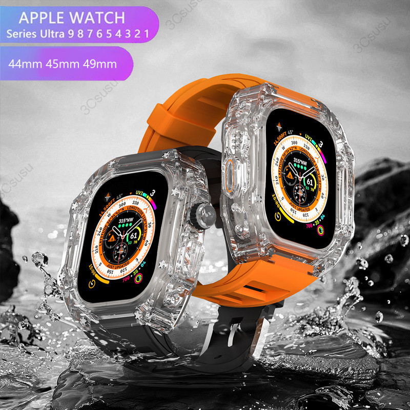 สายนาฬิกาข้อมือยาง แบบใส หรูหรา สําหรับ Apple watch Ultra 49 มม. 9 8 7 45 มม. I watch Series 6 5 4
