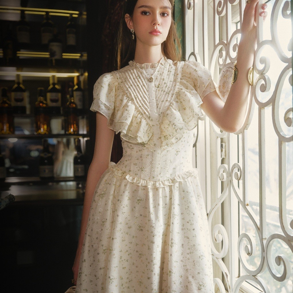 Darling.ism - Melody Dress ชุดเดรสชีฟองจีบคอยาวดอกไม ้