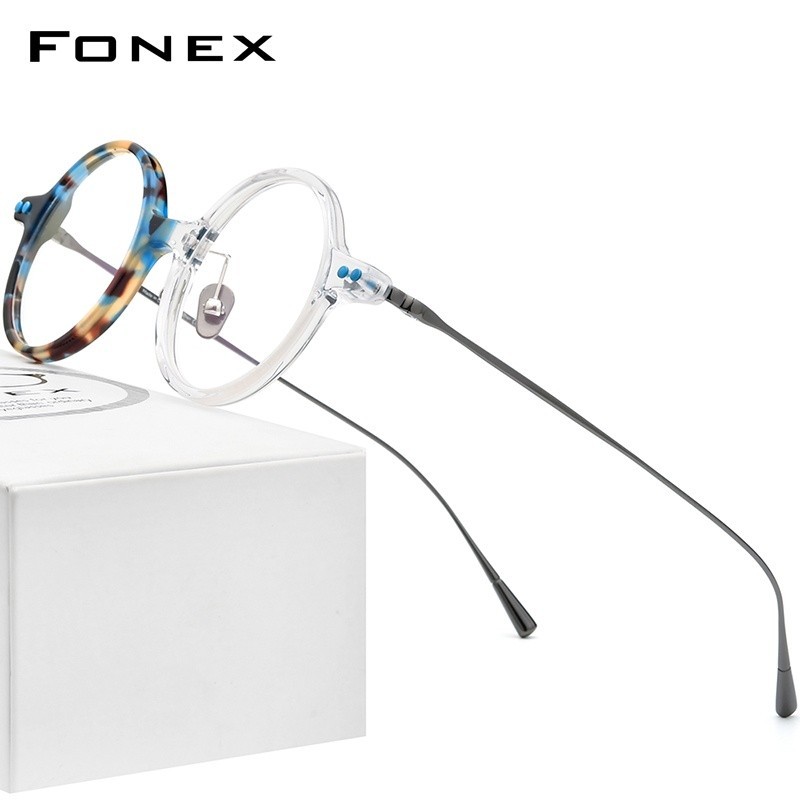 Fonex Acetate แว่นตา กรอบไทเทเนียม ทรงกลม สไตล์วินเทจ สําหรับผู้หญิงและผู้ชาย F85701