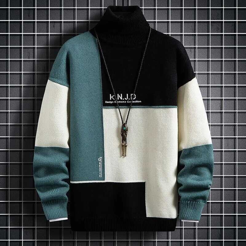 Turtleneck Autumn Winter Men Sweaters Fashion Trend Warm Knitwear Men's Casual Loose Comfortable Th 
