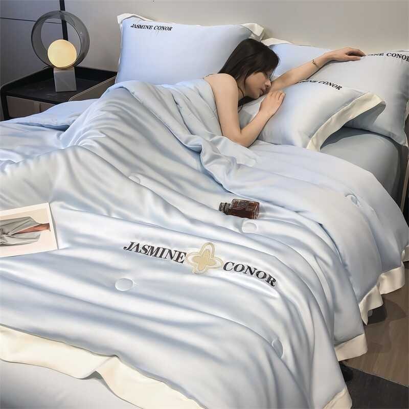 wide-brimmed 2024 new washed ice silk embroidery Tencel four-piece air conditioning quilt summer co