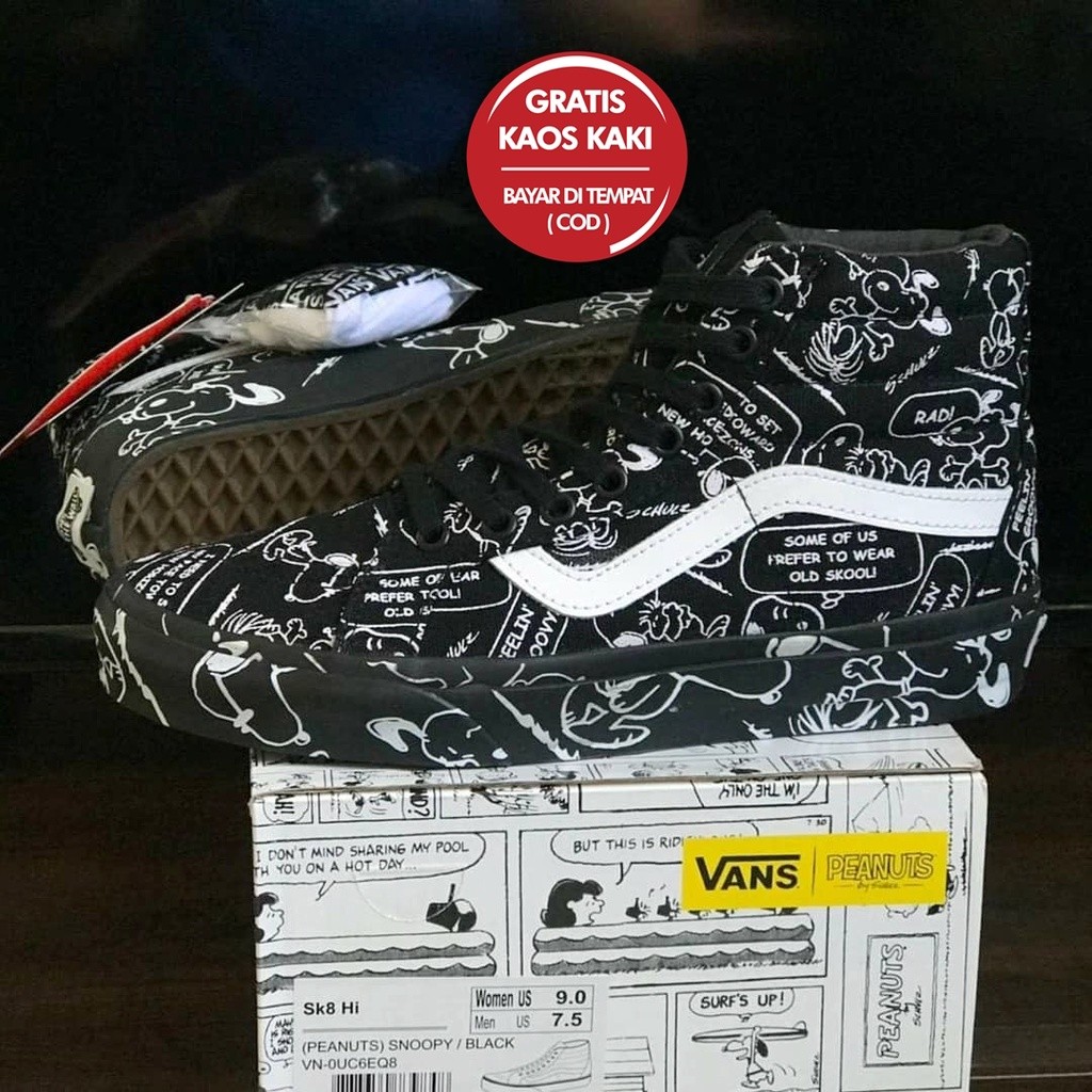 ♞Vans SK8 High Peanuts Snoopy Black พรีเมี่ยม 100% yu