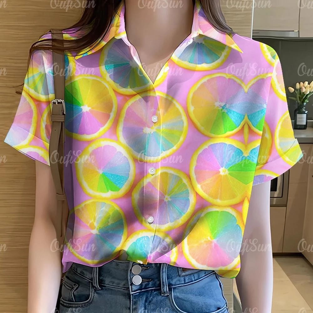เสื้อเชิ้ตฮาวายแขนสั้นลายดอกไม้สีรุ้ง สำหรับผู้หญิง thumbnail 6