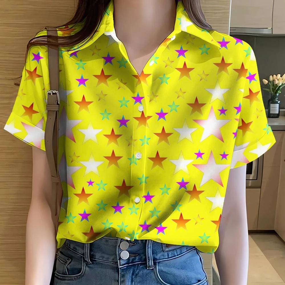 เสื้อเชิ้ตแขนสั้นพิมพ์ลายดอกไม้ สีรุ้ง สไตล์ฮาวาย สำหรับผู้หญิง thumbnail 4