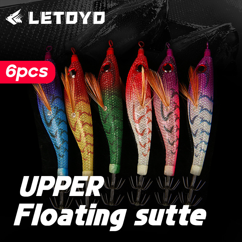LETOYO 6 ชิ้น เหยื่อล่อปลาหมึกเจ็กแสงสว่าง สำหรับตกปลาทะเล