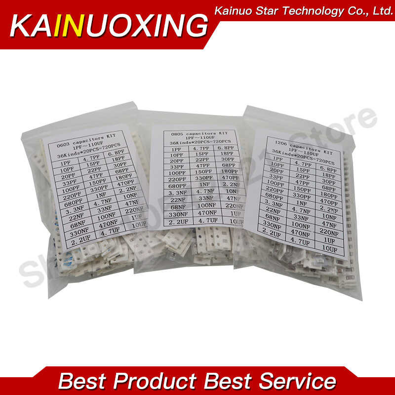 320Pcs 720Pcs 2500ชิ้น/เซ็ต SMD Capacitor ชุด0603 0805 1206ชุดสารพัน16/36/50ค่า1pf ~ 1Uf