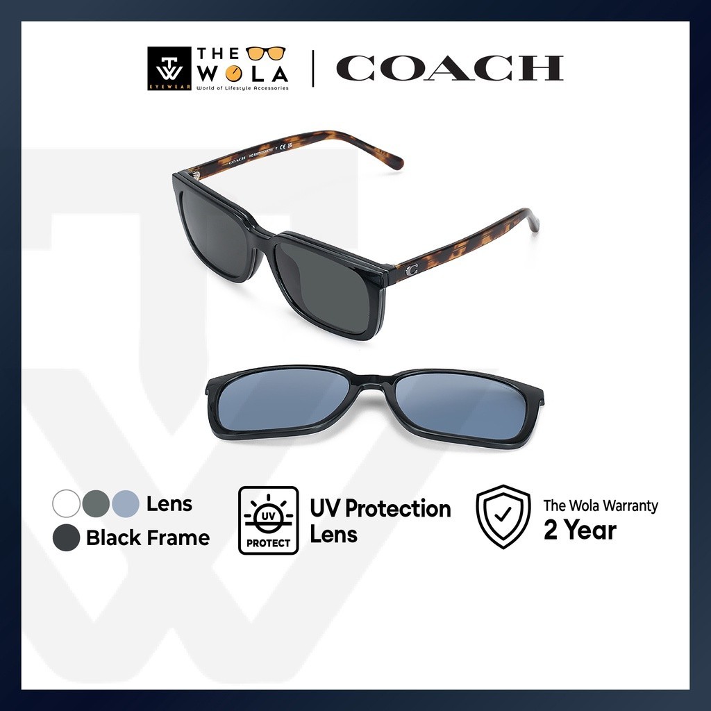 Coach แว่นตากันแดด กรอบสี่เหลี่ยมผืนผ้า สีดํา สําหรับผู้ชาย - HC8357U