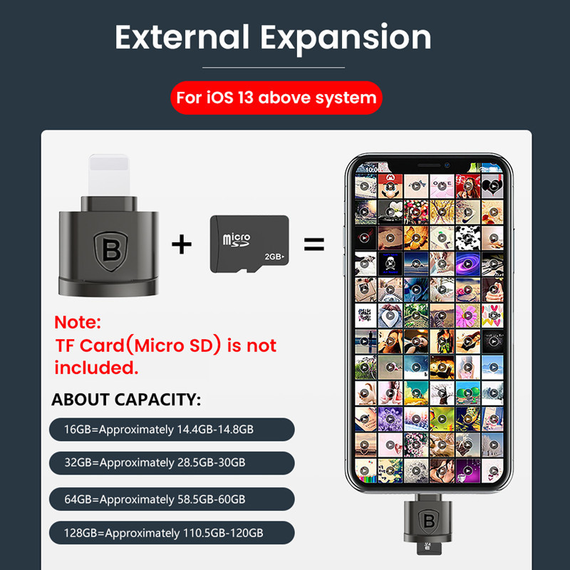 Baseus Mini Micro SD TF Card Reader อะแดปเตอร์ 8 Pin OTG เครื่องอ่านการ์ดหน่วยความจําสําหรับ iPhone