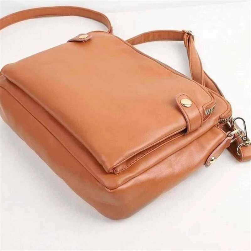 ❤ SPEVT Soft Large Capacity Satchel PU Messenger Bag Bags Women's Handbag Three Layer Leather Cro
