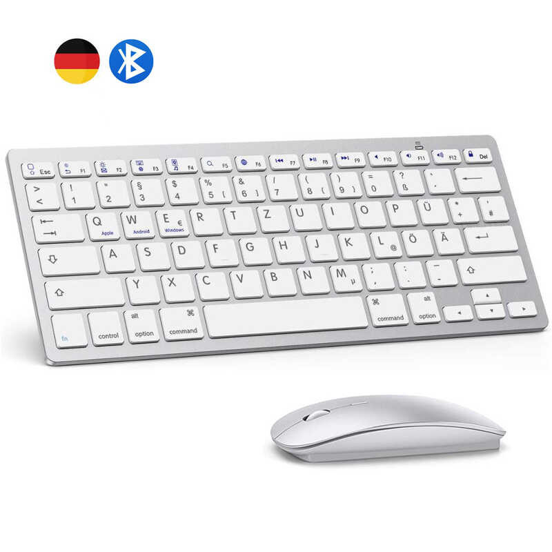 QWERTZ Layout German Keyboard Mouse Combo Wireless Bluetooth Mice Ultra Slim Mute for iOS Android W