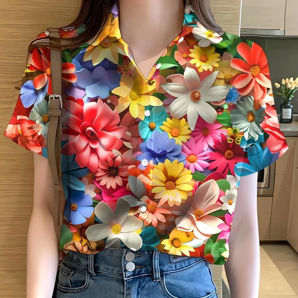 เสื้อลายดอกผู้หญิง ลายรุ้งกราฟฟิตี้ แขนสั้น ไซส์ใหญ่ thumbnail 4