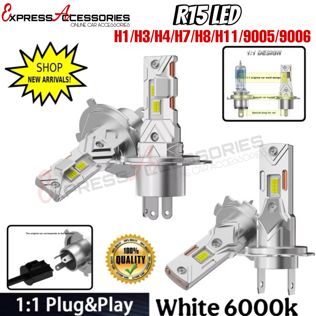 (R15) ใหม่ 2 ชิ้น 5000LM 46W H11 หลอดไฟ LED 6000k Cool White H7 H4 รถ LED ไฟหน้าปรับ 12 V