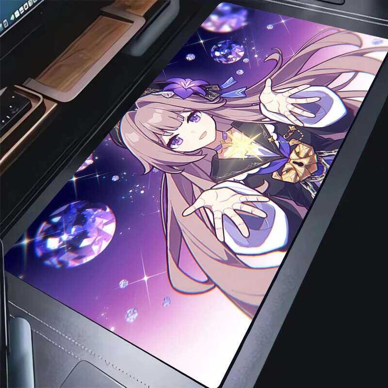 แผ่นรองเมาส์อุปกรณ์เล่นเกมแล็ปท็อปแผ่นรองโต๊ะอะนิเมะสาวมายากล ของเธอ แผ่นรองเมาส์ พีซี รางดาว Honkai แผ่นรองแป้นพิมพ์สีม่วง แผ่นรองเ ราคา ถูกที่สุด ดีลบีเคเค แกลเลอรีภาพที่ 6
