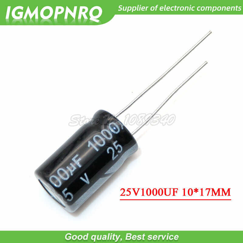 10ชิ้น25v1000uf 10*17มม. 1000Uf 25V 17*10ตัวเก็บประจุอลูมิเนียมอิเล็กโทรไลติก